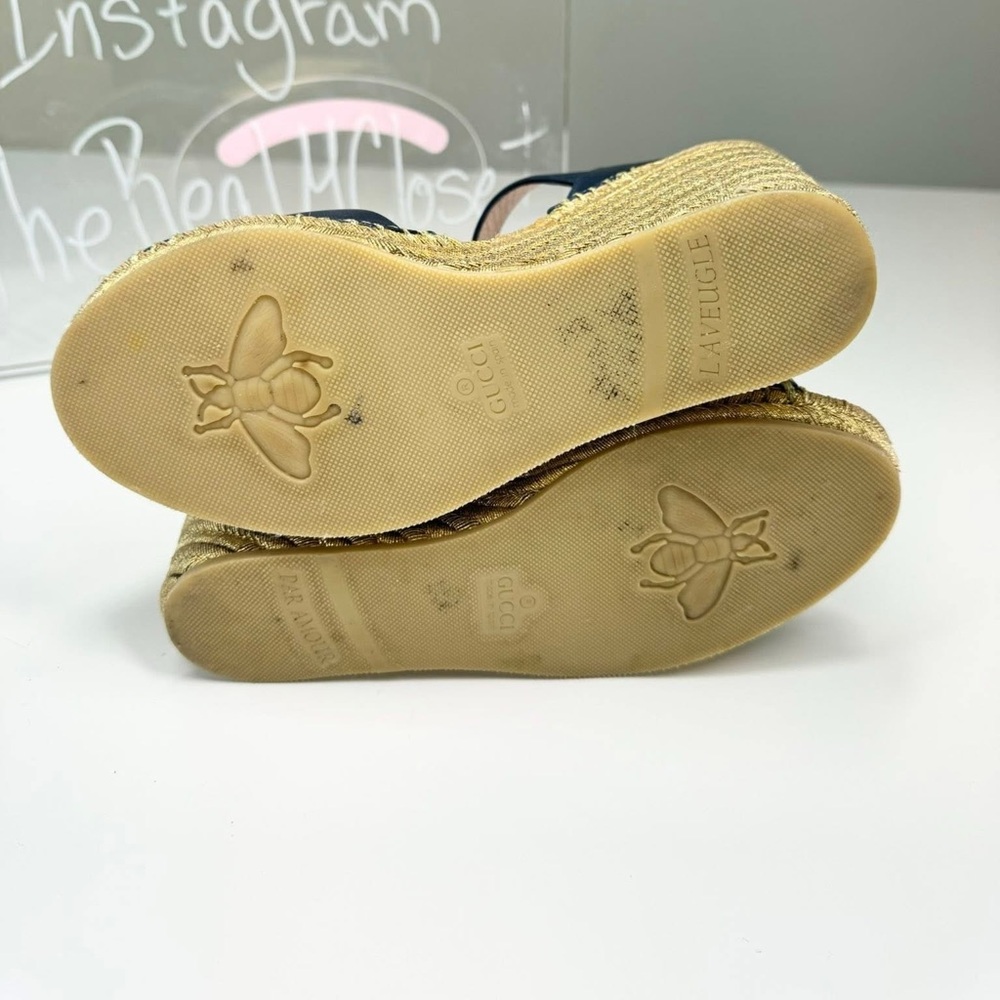 Gucci Navy and Gold Espadrille Wedges - Picture 8 of 11
